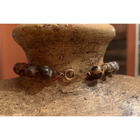 Leopard Jasper Stone Beaded Necklace with 14K GF Clasp Vintage - Picture 5 of 5
